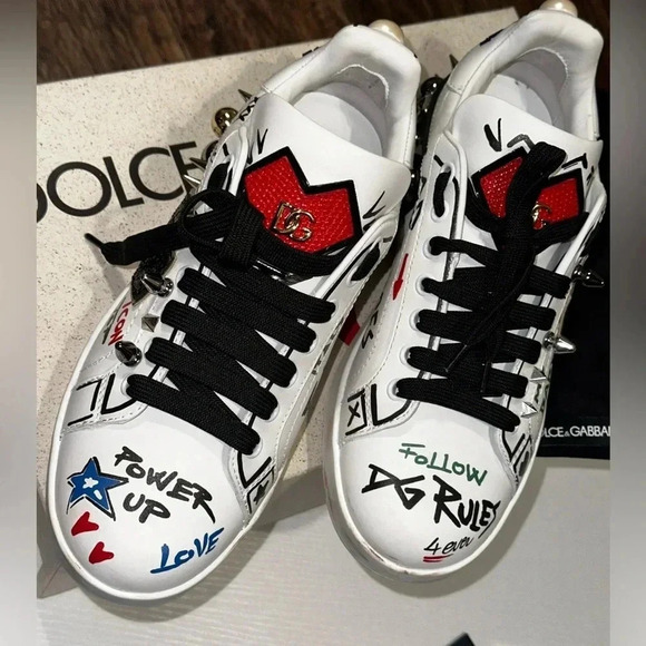 Dolce & Gabbana Portofino Printed Sneaker Size 37.5 - Picture 2 of 6